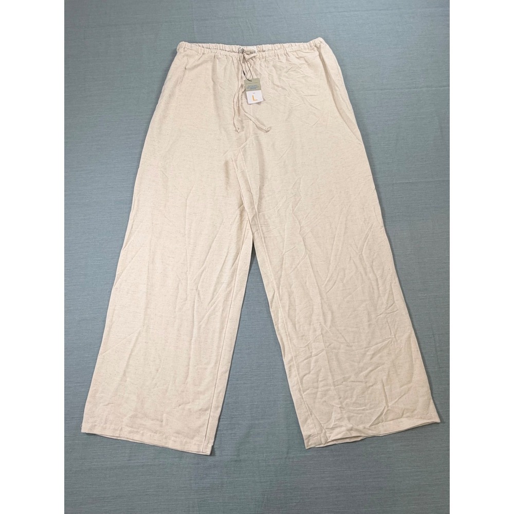 Primark Cares Womens Linen Blend Wide Leg Drawstring Pants Natural Beige Large